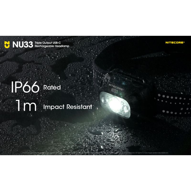 Nitecore NU33 USB-C genopladelig pandelampe 700 lumen høj lysstyrke letvægts og vandtæt campingudstyr