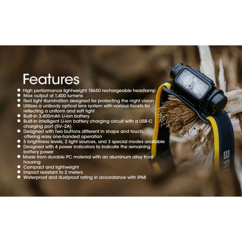 NITECORE NU43 genopladelig pandelampe 3400mAh batteri kraftig belysning 1400 lumen hvidt rødt lys til camping