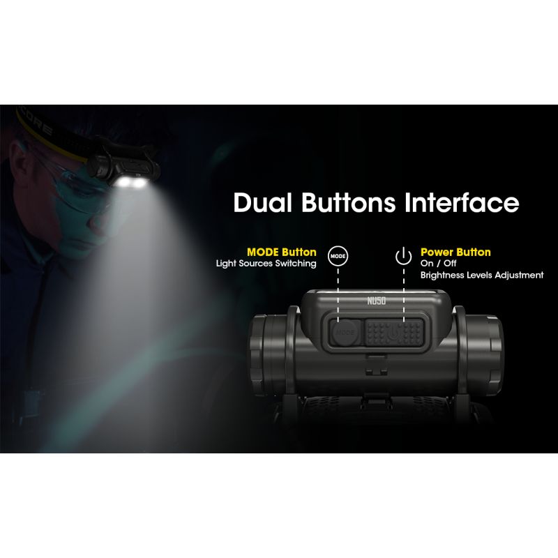 Nitecore NU50 kraftig 1400 lumen genopladelig LED-forlygte til vandreture og søgning med lang batteritid