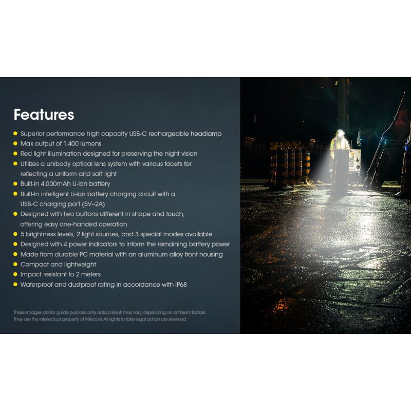 Nitecore NU50 kraftig 1400 lumen genopladelig LED-forlygte til vandreture og søgning med lang batteritid