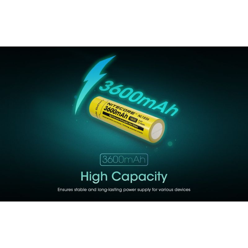 Nitecore 18650 NL1836 3600mAh Li-ion genopladeligt batteri | Smart beskyttelse til lommelygte