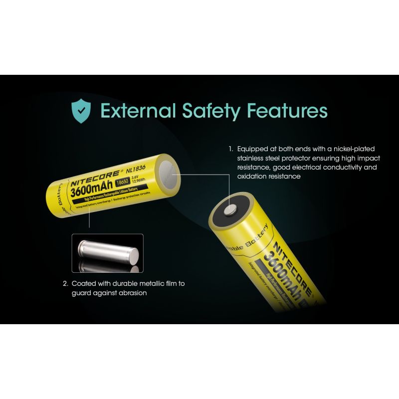 Nitecore 18650 NL1836 3600mAh Li-ion genopladeligt batteri | Smart beskyttelse til lommelygte