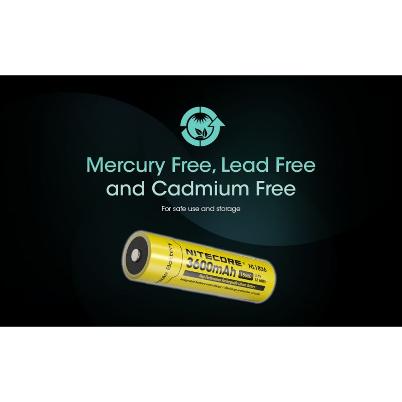 Nitecore 18650 NL1836 3600mAh Li-ion genopladeligt batteri | Smart beskyttelse til lommelygte