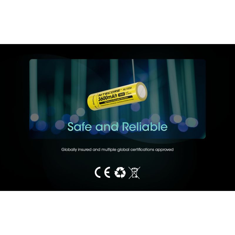 Nitecore 18650 NL1836 3600mAh Li-ion genopladeligt batteri | Smart beskyttelse til lommelygte