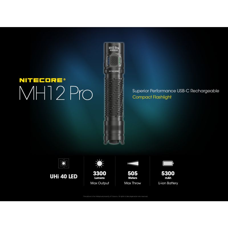 Nitecore MH12 Pro 3300 Lumen USB-C genopladelig lommelygte til udendørs eventyr og natlige vandreture