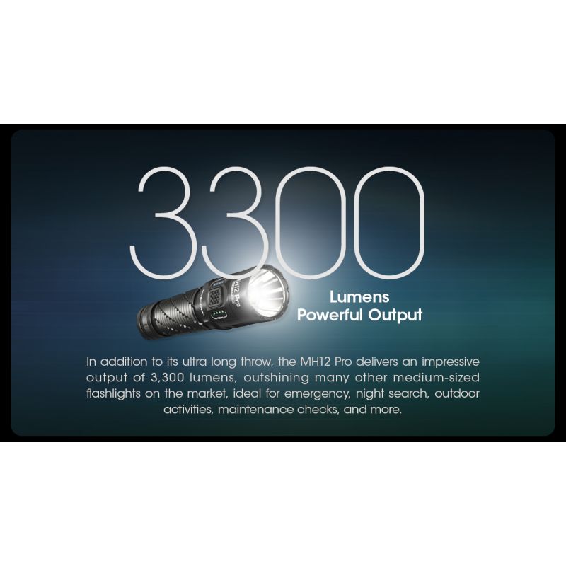 Nitecore MH12 Pro 3300 Lumen USB-C genopladelig lommelygte til udendørs eventyr og natlige vandreture