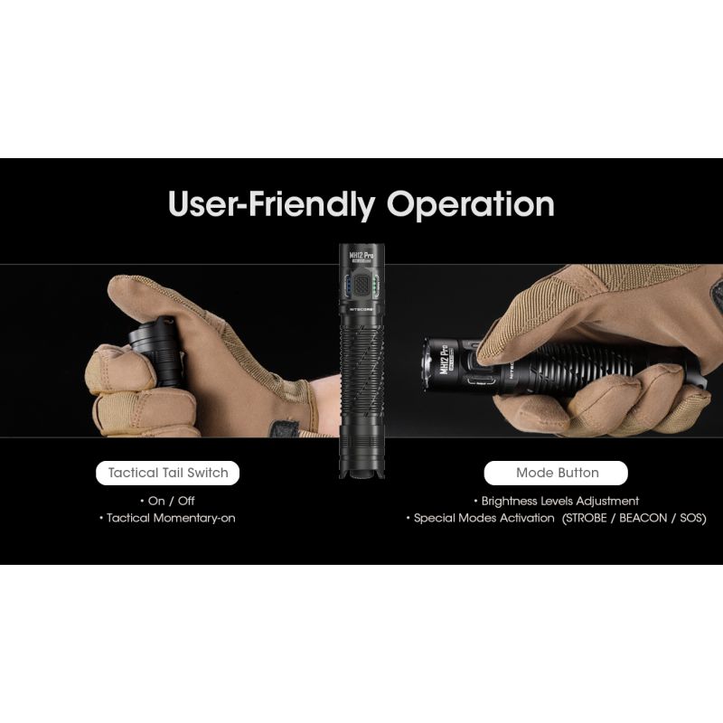 Nitecore MH12 Pro 3300 Lumen USB-C genopladelig lommelygte til udendørs eventyr og natlige vandreture