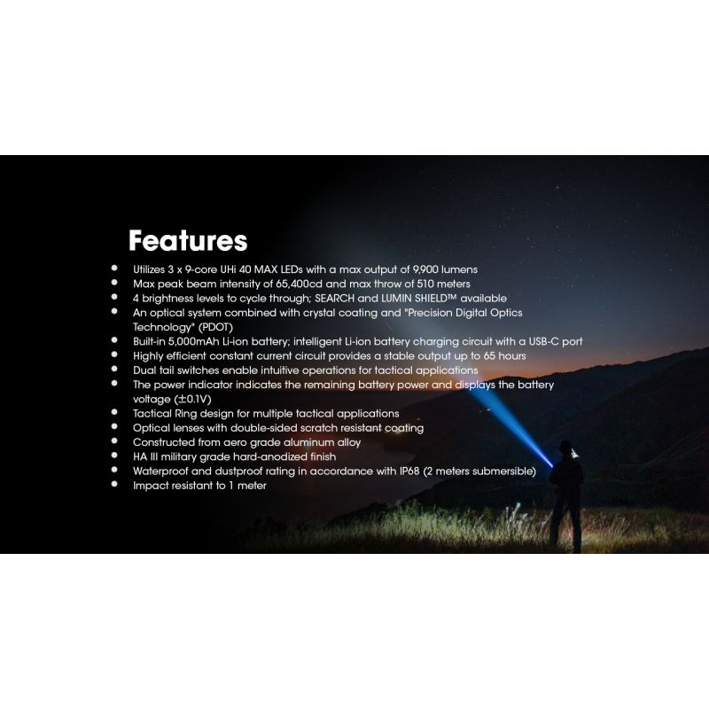 Nitecore TM9K PRO 9900 Lumen kraftig genopladelig USB-C lygte til eftersøgning og redning robust konstruktion