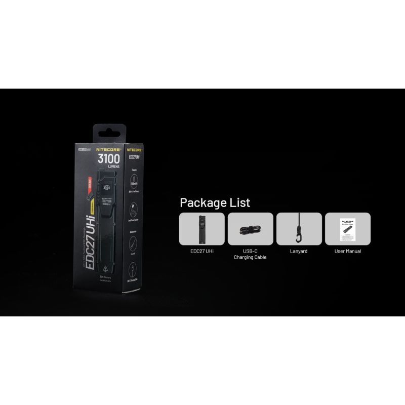 NITECORE EDC27 UHi genopladelig lommelygte 3100 lumen USB-C letvægts og kraftfuld til udendørs eventyr