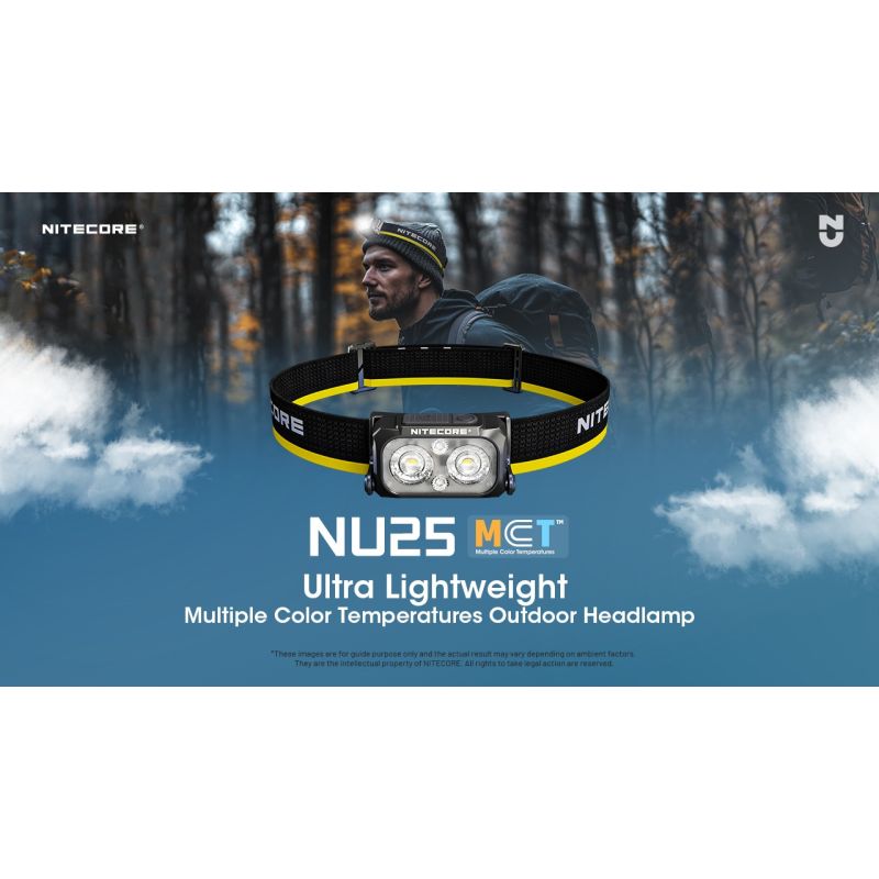 NITECORE NU25 MCT kompakt LED forlygte 400 lumens dual beam USB-C opladning ideel til eventyrer udendørs belysning