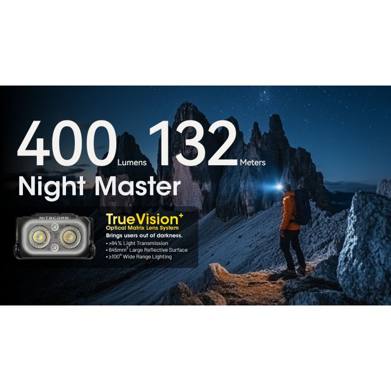 NITECORE NU25 MCT kompakt LED forlygte 400 lumens dual beam USB-C opladning ideel til eventyrer udendørs belysning