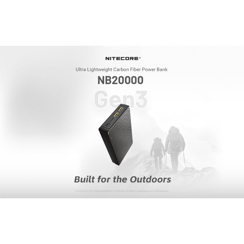 Nitecore NB20000 Gen3 QC bærbar oplader 20000mAh letvægt kompakt høj kapacitet dobbelte USB-C porte rejseledsager