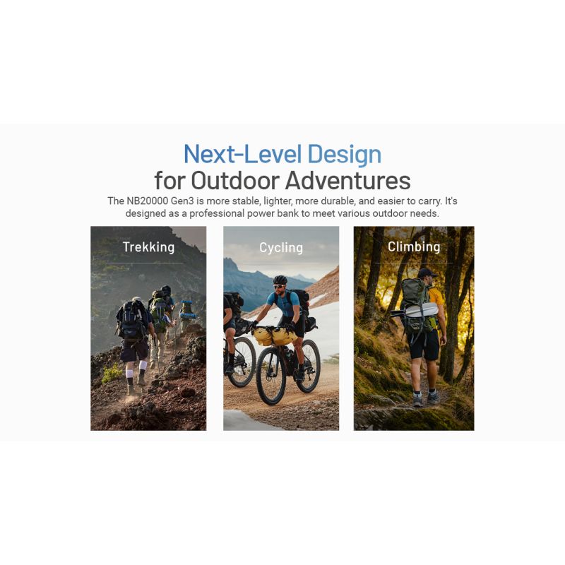 Nitecore NB20000 Gen3 QC bærbar oplader 20000mAh letvægt kompakt høj kapacitet dobbelte USB-C porte rejseledsager
