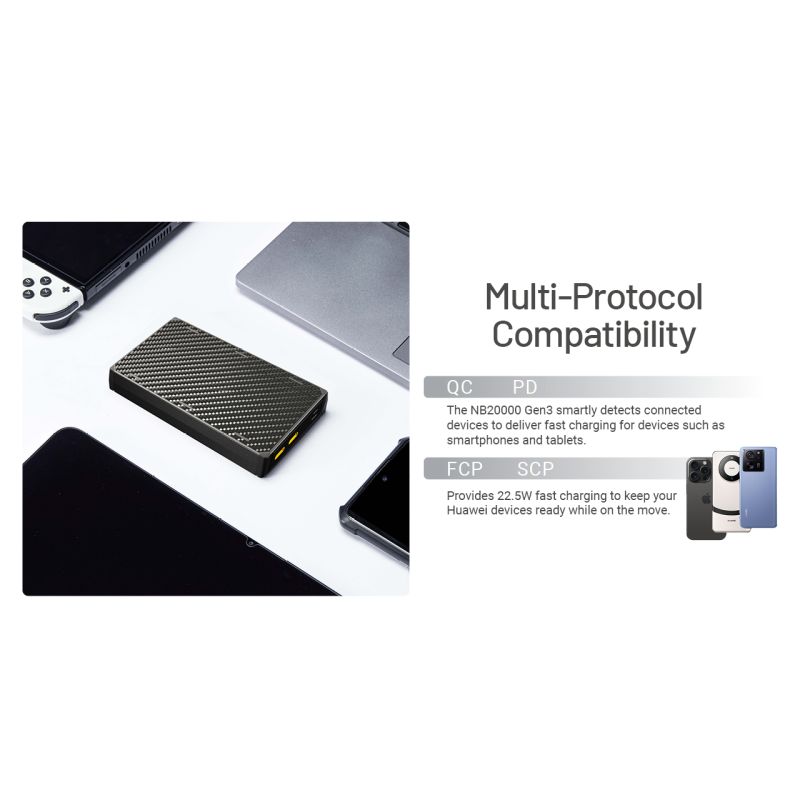 Nitecore NB20000 Gen3 QC bærbar oplader 20000mAh letvægt kompakt høj kapacitet dobbelte USB-C porte rejseledsager