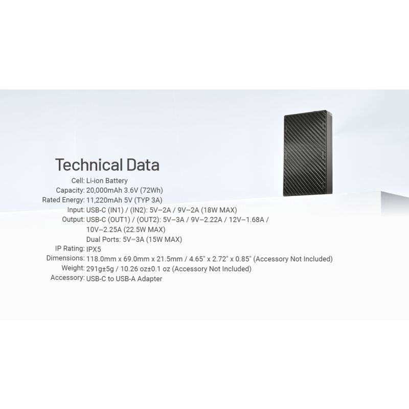 Nitecore NB20000 Gen3 QC bærbar oplader 20000mAh letvægt kompakt høj kapacitet dobbelte USB-C porte rejseledsager