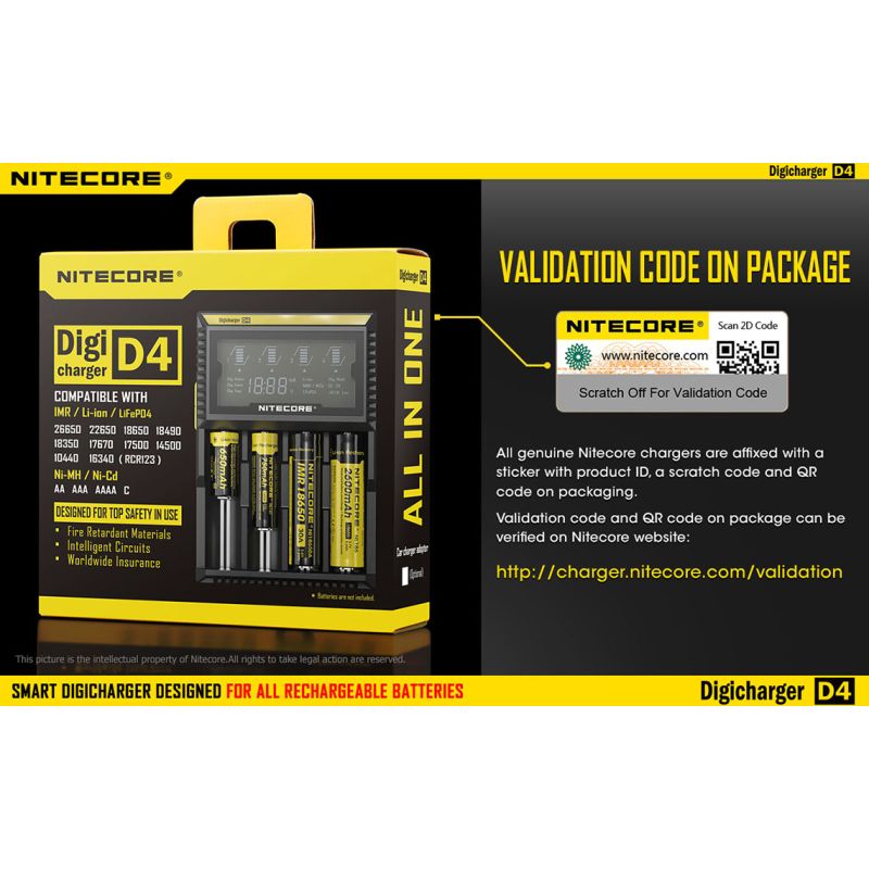 NITECORE D4 DELICHARGER LCD DISPLAY batteri oplader intelligent opladning Li-ion 18650 14500 26650 kompatibel
