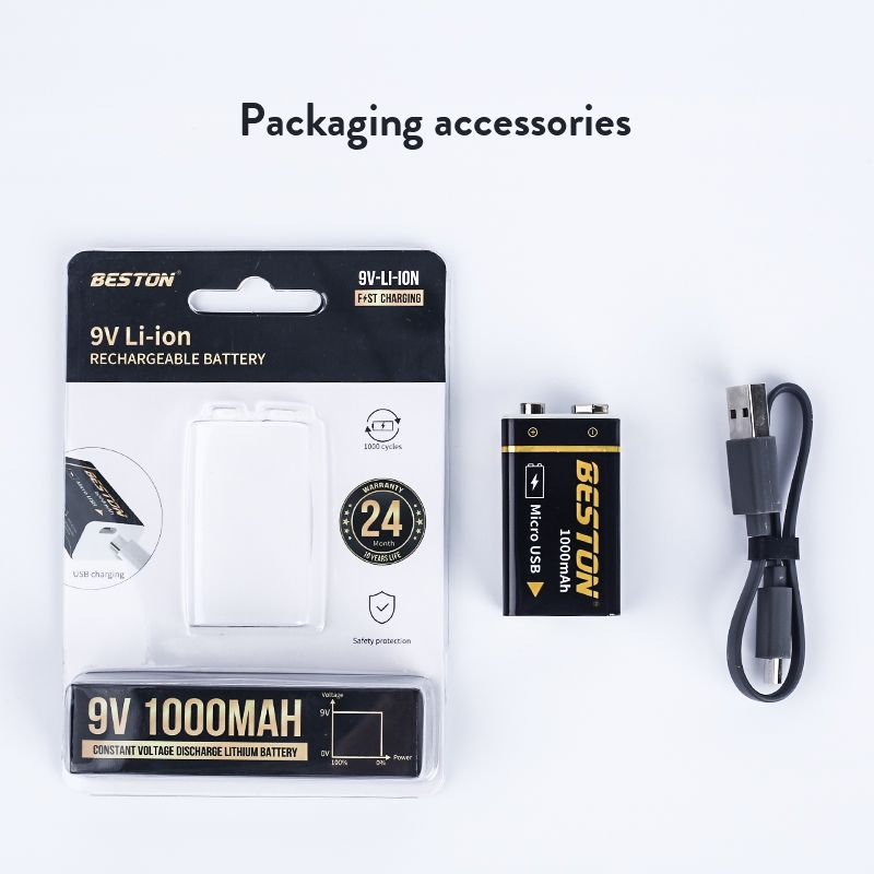 Beston 9V 1000mAh genopladeligt batteri mikro USB li-ion høj kapacitet til RC helikopter og mikrofon