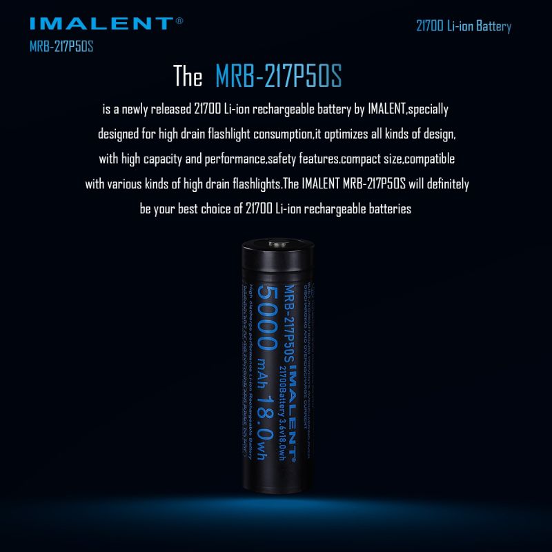 IMALENT MRB-217P50S 21700 Genopladeligt Batteri - Perfekt til Lommelygter!