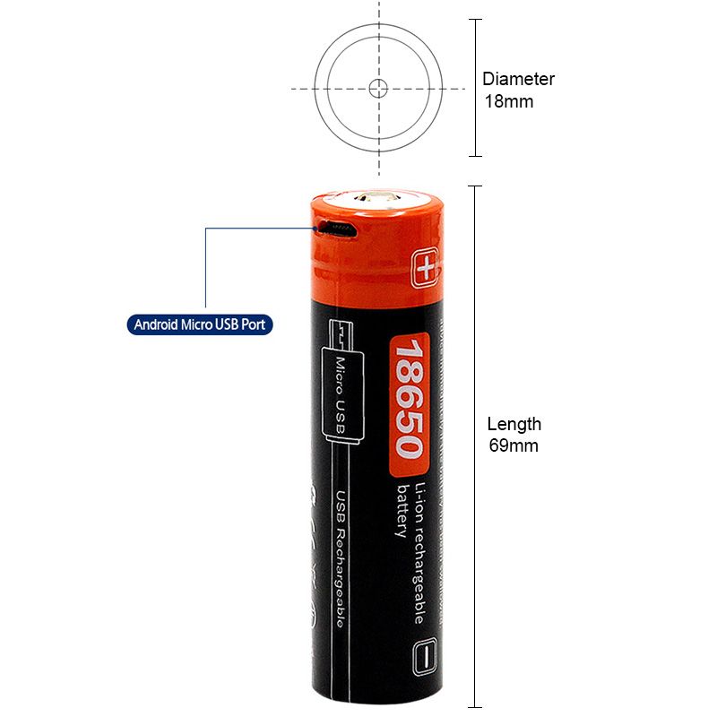 18650 2600mAh 3.7V Micro USB genopladeligt Li-ion batteri høj energitæthed genopladeligt lithium-ion batteri