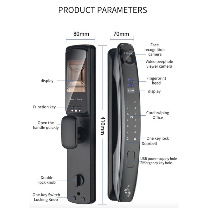 3D Face Smart Dørlås Sikkerhedskamera Monitor Intelligent Fingeraftryk Adgangskode Biometrisk Nøgleoplåsning