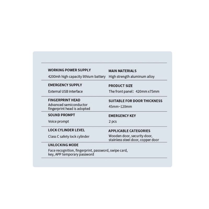 3D Face Smart Dørlås Sikkerhedskamera Monitor Intelligent Fingeraftryk Adgangskode Biometrisk Nøgleoplåsning