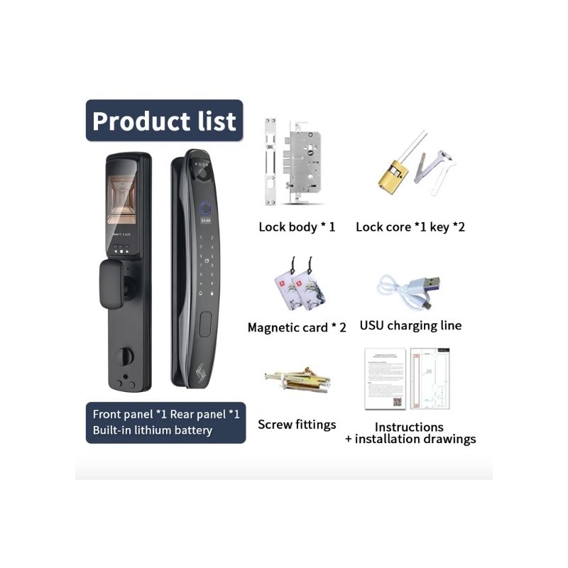 3D Face Smart Dørlås Sikkerhedskamera Monitor Intelligent Fingeraftryk Adgangskode Biometrisk Nøgleoplåsning