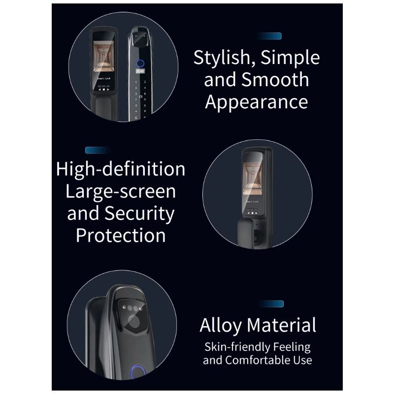 3D Face Smart Dørlås Sikkerhedskamera Monitor Intelligent Fingeraftryk Adgangskode Biometrisk Nøgleoplåsning