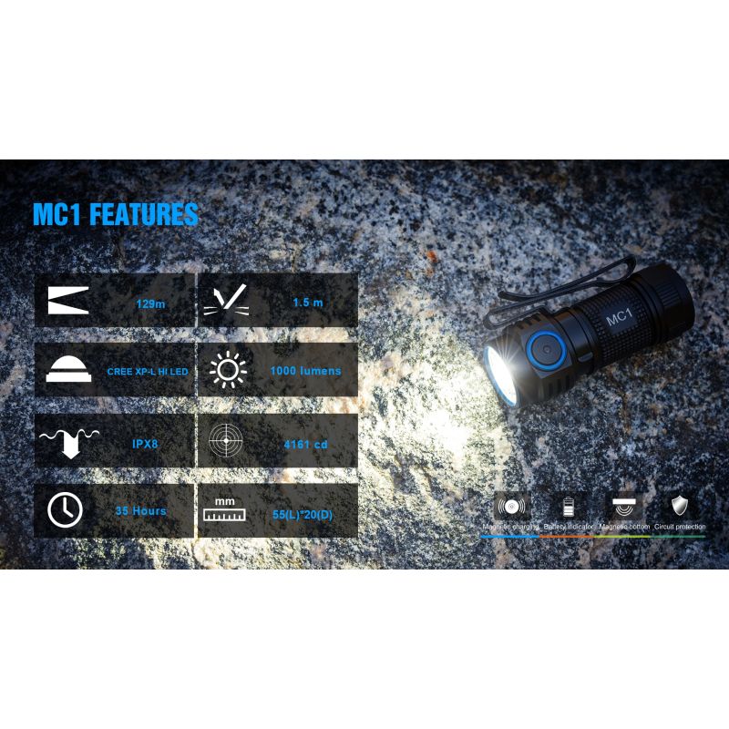 TrustFire MC1 Baton XP-L HI LED lommelygte 1000 lumens kompakt og ultralet med magnetisk opladning til daglig brug