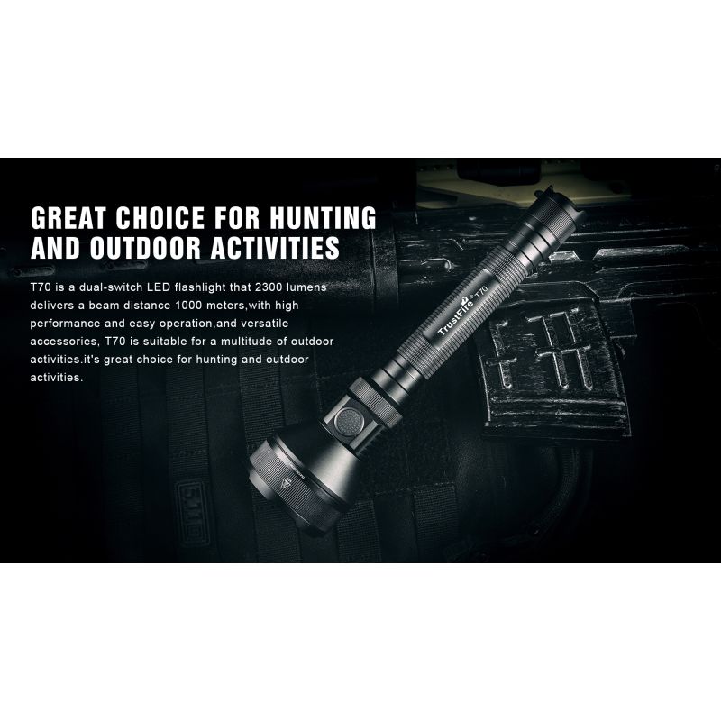 TrustFire T70 Kit 2300 lumen LED lommelygte 1000 meter rækkevidde ideel til camping og udendørs eventyr