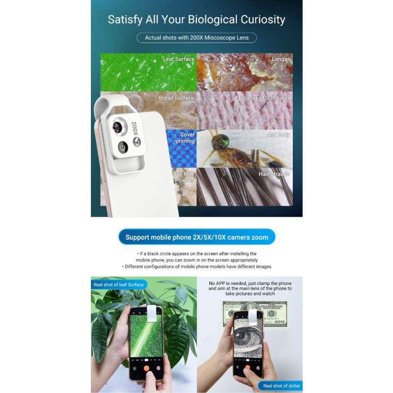 Oplev APEXEL 200X mikroskop linse med CPL LED lys til iPhone Samsung smartphones for naturudforskning