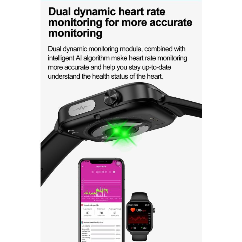 ET570 Blodglukose Smartwatch EKG Puls Blodtryk – Dit Sundhedsovervågningsur i Dansk Design!