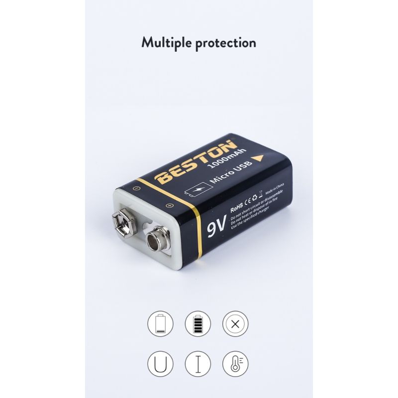 Beston 9V 1000mAh genopladeligt batteri mikro USB li-ion høj kapacitet til RC helikopter og mikrofon