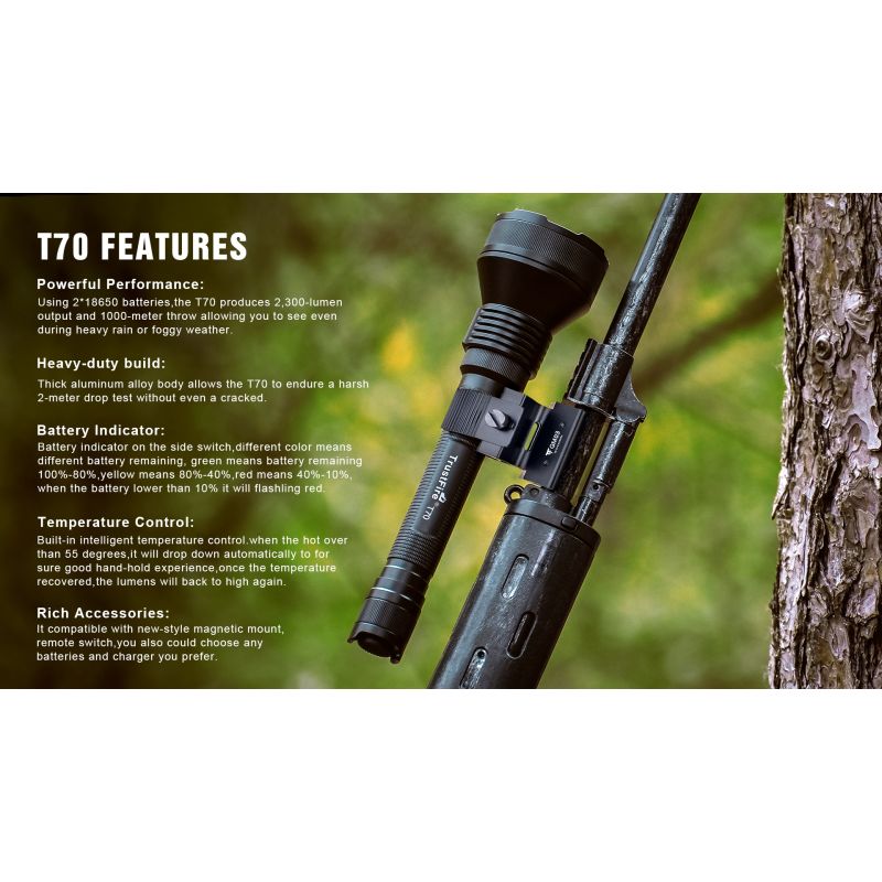 TrustFire T70 Kit 2300 lumen LED lommelygte 1000 meter rækkevidde ideel til camping og udendørs eventyr