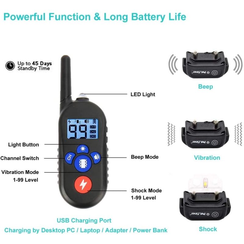 800m Elektrisk Hundetræningshalsbånd med Fjernbetjening 3 Træningstilstande til Kæledyrstræning Små Store Hunde