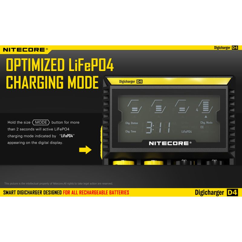 NITECORE D4 DELICHARGER LCD DISPLAY batteri oplader intelligent opladning Li-ion 18650 14500 26650 kompatibel