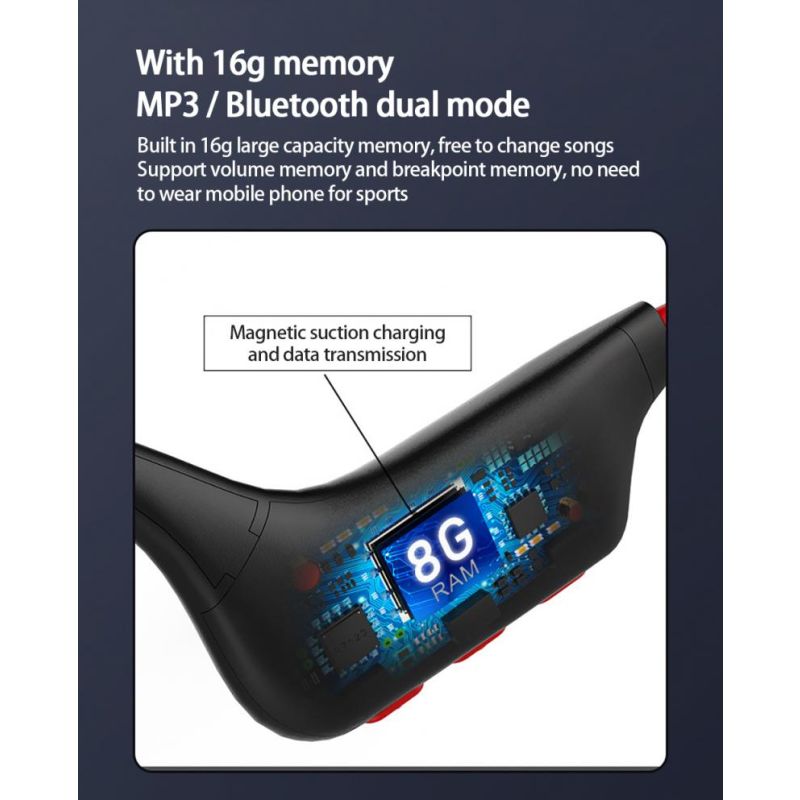 Knogleledning Svømmeøretelefoner 16GB Musiklager IP68 Vandtæt Trådløse Bluetooth Sportshovedtelefoner SwimMP3