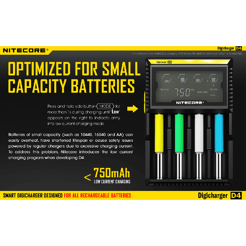 NITECORE D4 DELICHARGER LCD DISPLAY batteri oplader intelligent opladning Li-ion 18650 14500 26650 kompatibel