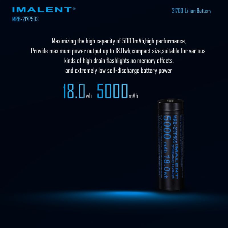 IMALENT MRB-217P50S 21700 Genopladeligt Batteri - Perfekt til Lommelygter!