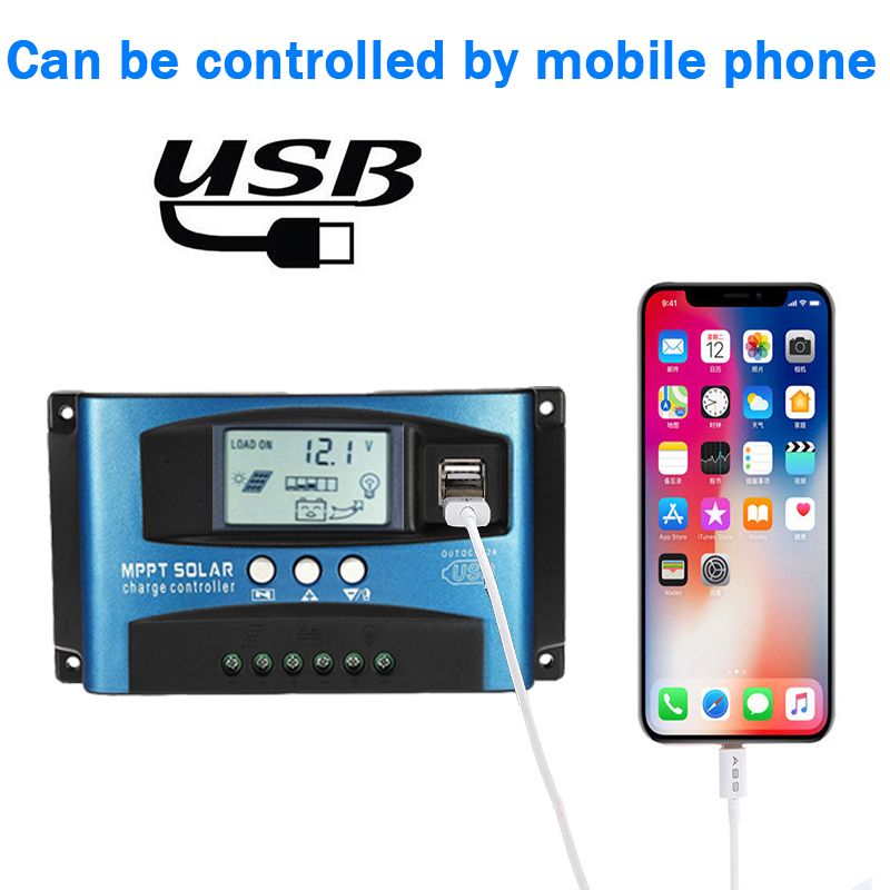 Effektiv MPPT solopladningscontroller 30A-100A med Dual USB LCD-skærm Automatisk MPPT-sporing til solenergi