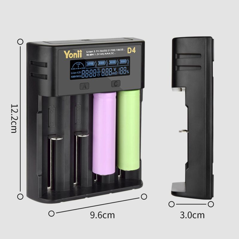YONII D4 Universal 4-Slot LCD Oplader til 18650 21700 Lithium & AA AAA Ni-MH Batteri USB Oplader