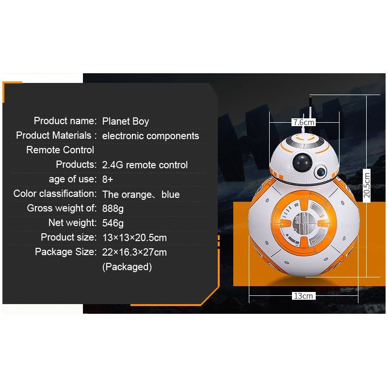 Oplev 2.4G BB-8 fjernbetjening robot intelligent actionfigur med 360° rotation gavelegetøj til børn Star Wars