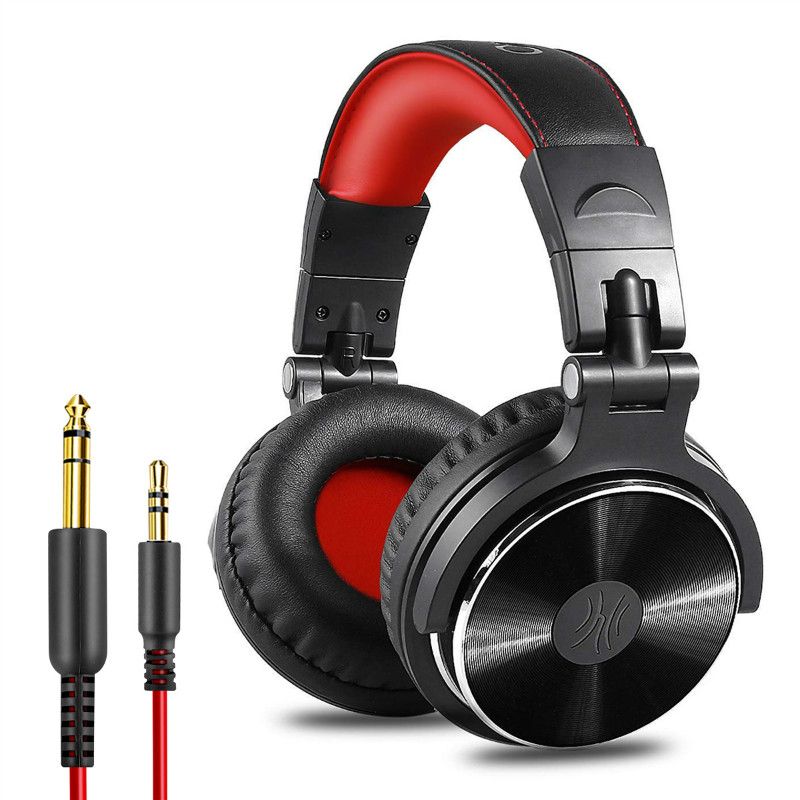Oneodio Pro-10 Wired Professional Studio Pro DJ-hovedtelefoner med mikrofon over øret HiFi-skærm Musikheadset-øretelefon til telefon PC-Rød & Sort