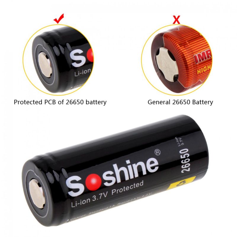 Soshine 26650 5500mAh 3.7V Li-Ion genopladeligt batteri 2 pakke høj ydeevne til elektronik værktøjer lommelygter