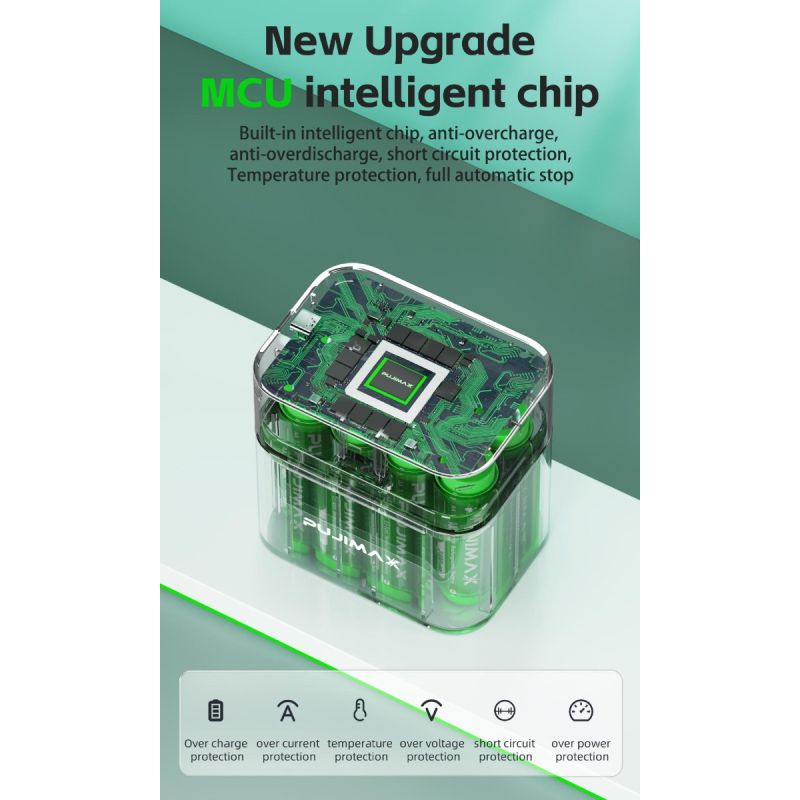 Effektiv 8-slot AA lithiumbatterioplader Smart flip-top rum Type-C port til familie og arbejdsplads brug