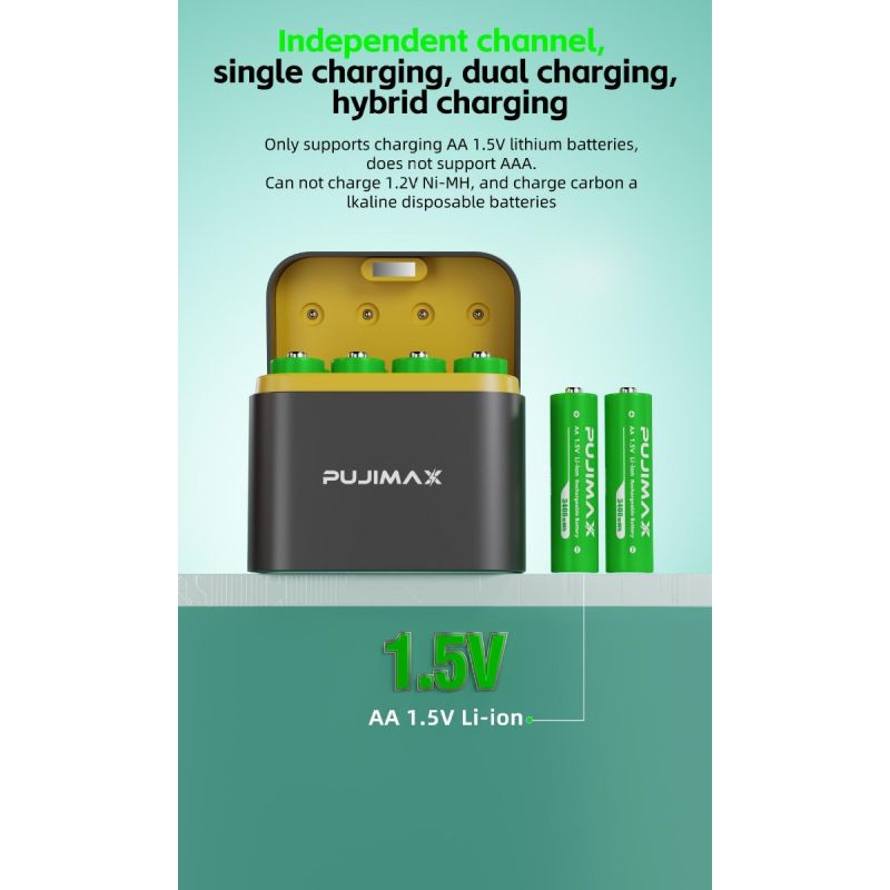 Effektiv 8-slot AA lithiumbatterioplader Smart flip-top rum Type-C port til familie og arbejdsplads brug