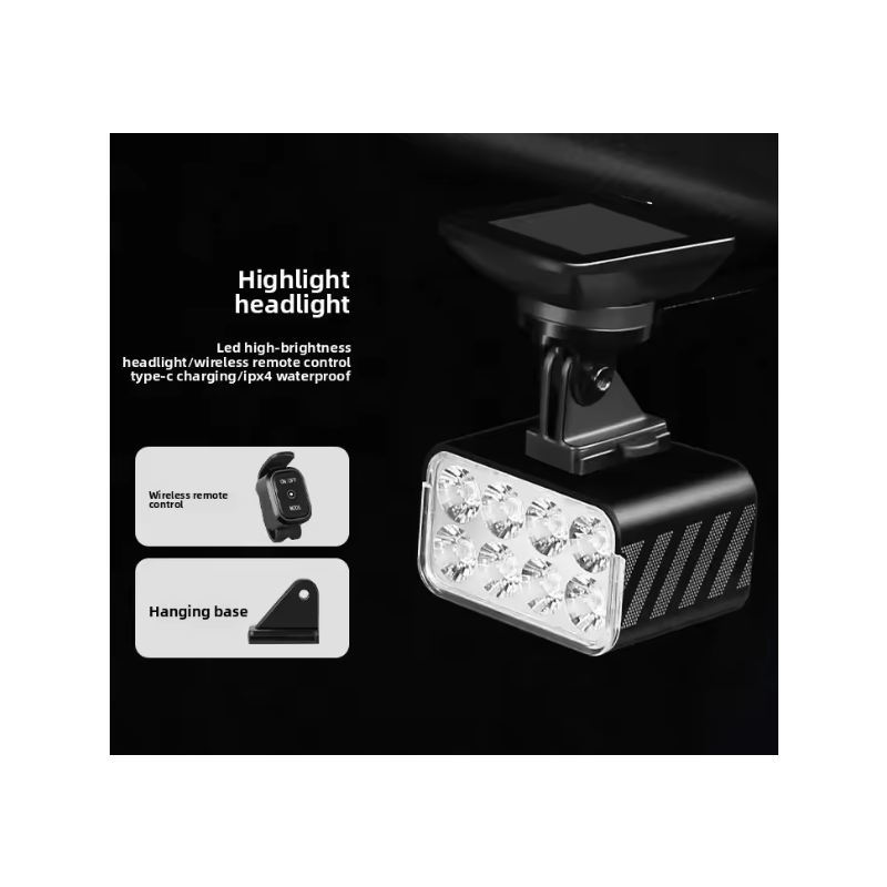 W450 Cykellygte 1800 Lumen: Trådløs fjernbetjent forlygte m/hæve/sænke. Optimal cykelsikkerhed.