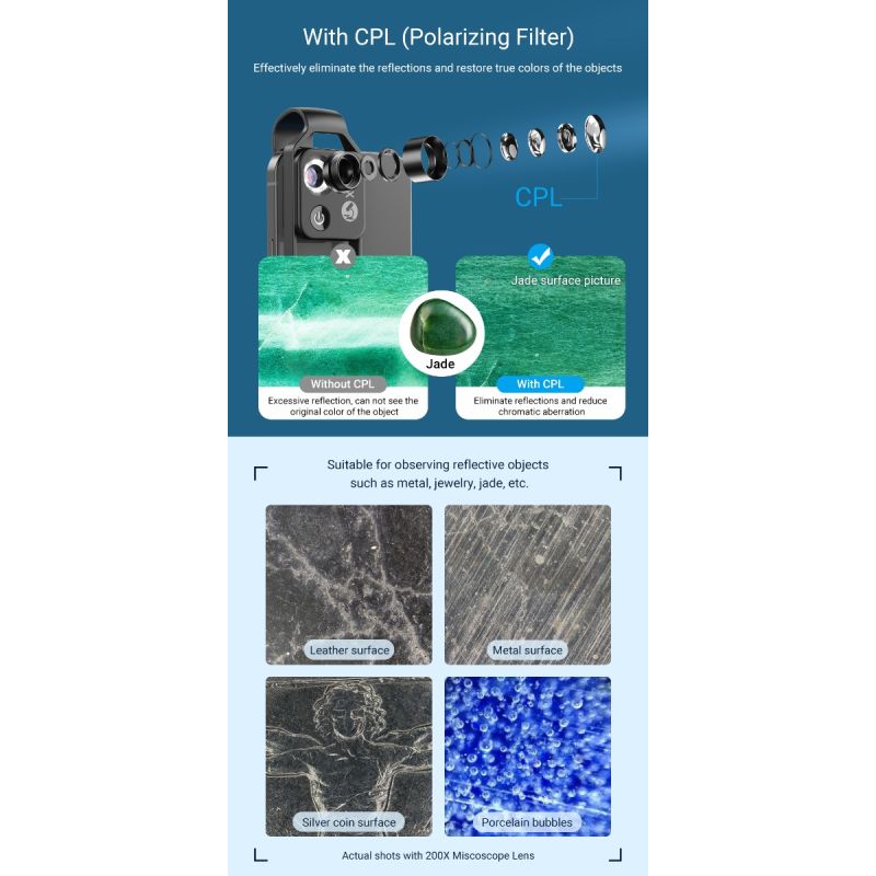 Oplev APEXEL 200X mikroskop linse med CPL LED lys til iPhone Samsung smartphones for naturudforskning