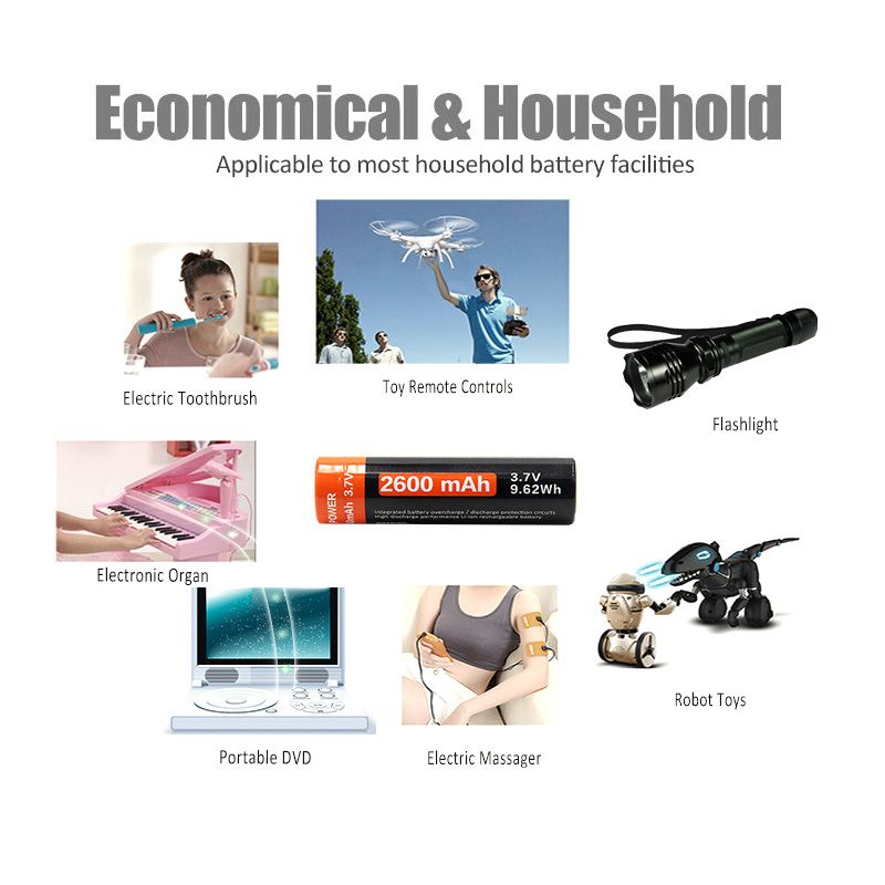 18650 2600mAh 3.7V Micro USB genopladeligt Li-ion batteri høj energitæthed genopladeligt lithium-ion batteri