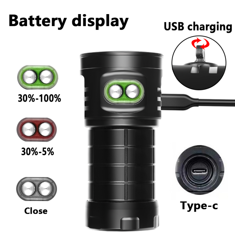 C16 undervandsdykkerlommelygte LED 100M vandtæt dykkerlys med justerbar lysstyrke til undervandseventyr