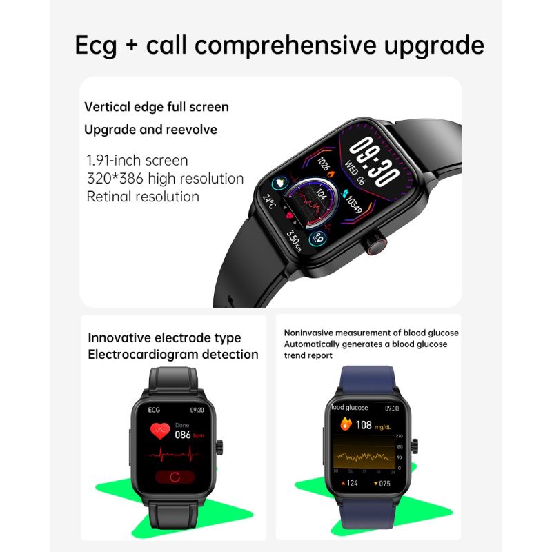 ET540 Smartwatch: Fitness Tracker m. Blodsukker, EKG, Blodtryk, Puls, Temp & Bluetooth Opkald